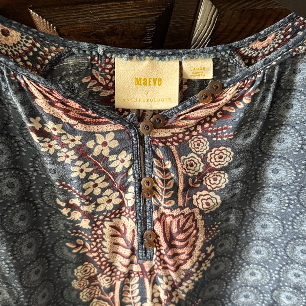 Anthropologie Maeve Letizia Ruffled Blouse Blue Motif - Picture 4 of 7